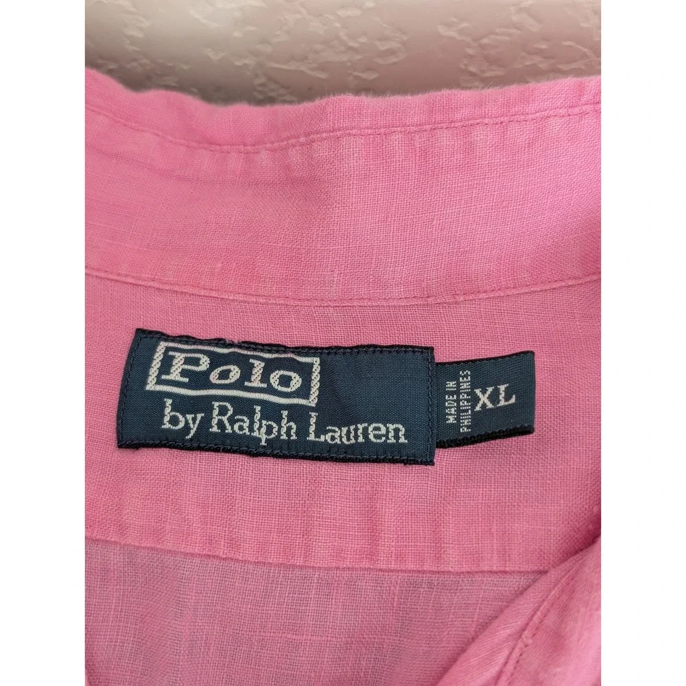 Polo‎ Ralph Lauren Pink 100% Linen Button Down Shirt Mens XL Long Sleeve Pockets
